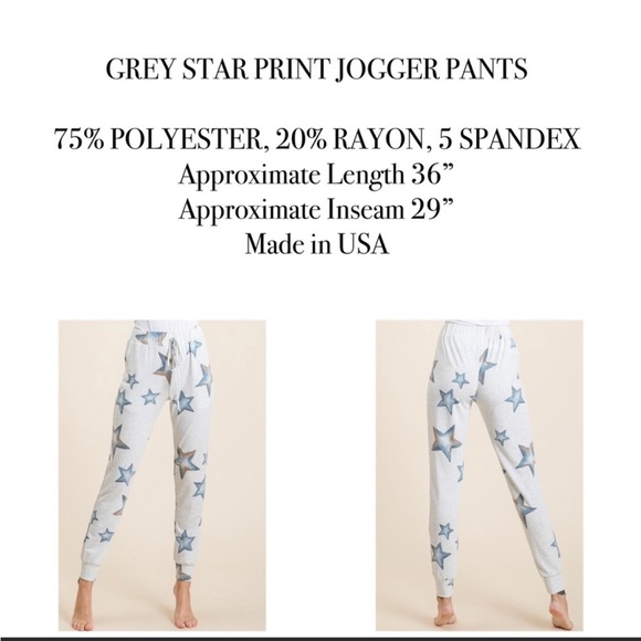 Super Cozy Viamor Slim Fit Grey Star Print Joggers w/ Pockets - Picture 6 of 6
